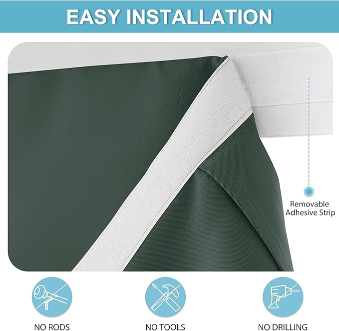 RYB HOME French Door Curtains 72 inch Long - Privacy Blackout Window Curtains Tie up Blinds for Patio/Sliding Glass Door Living Room Bedroom, W42 x L72 inch, 1 Panel, Dark Green