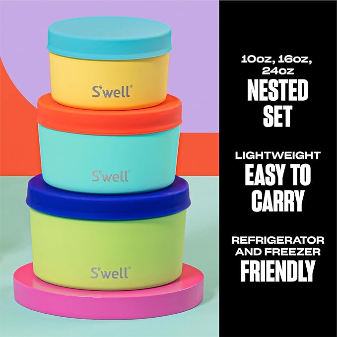 S'well Stainless Steel Food Canister Set Of Three, 10oz, 16oz, and 24oz, Tropical Smoothie, Single Walled Durable Construction, BPA Free, Dishwasher Safe