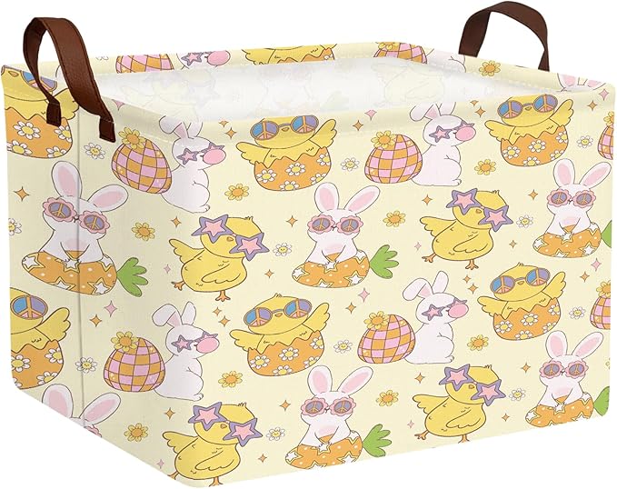 Large Rectangular Cute Kid Easter Basket Empty Bunny Eggs Easter Basket Gift Spring Room Storage Organizer Décor (E-11)