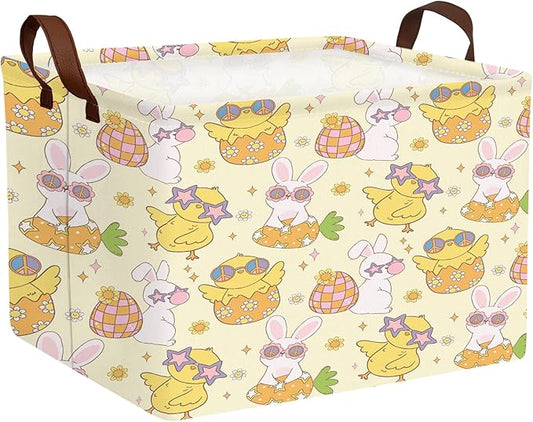Large Rectangular Cute Kid Easter Basket Empty Bunny Eggs Easter Basket Gift Spring Room Storage Organizer Décor (E-11)