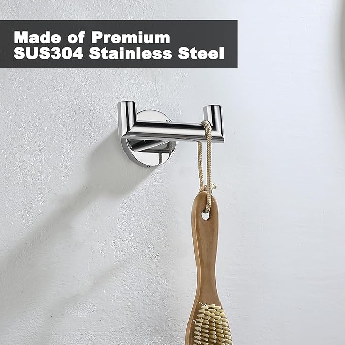 Towel Hooks for Bathrooms, Polished Chrome Towel Hook for Kitchen Bathroom, SUS304 Stainless Steel Coat Hook, Heavy Duty Double Towels Holder Hooks for Hanging Towels, Coats,Clothes,Wall Mount, 1 Pack