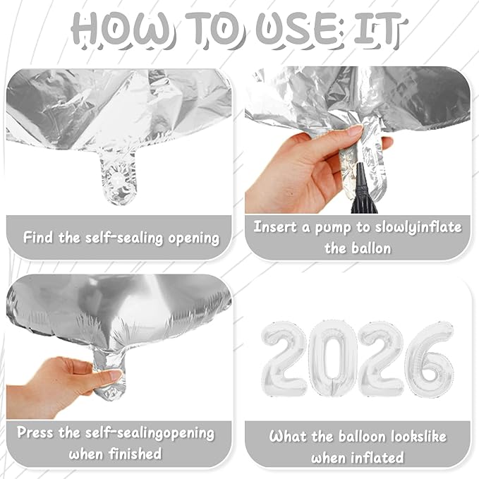 2026 White Foil Numbers Balloons(40 Inch) Happy New Years Eve Party Supplies 2026 New Year Graduation Balloons Decorations 20 26 Signs Props Birthday Anniversary Wedding Festival Ornament Decor