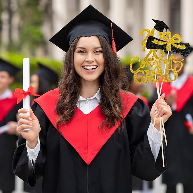 Graduation Decorations 2026, 16 PCS Gold and Black Double Sided Graduation Centerpieces Stick Glitter for Tables, Table Toppers Set for Class of 2026 Congrats Grad Party Supplies (Black)
