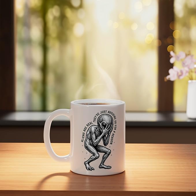 Aliens UFO Space Sci Fi Believer Extraterrestrial Ceramic Mug, White