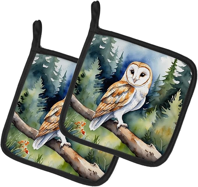 Caroline's Treasures Barn Owl Pair of Pot Holders Kitchen Heat Resistant Pot Holders Sets Oven Hot Pads for Cooking Baking BBQ, 7 1/2 x 7 1/2