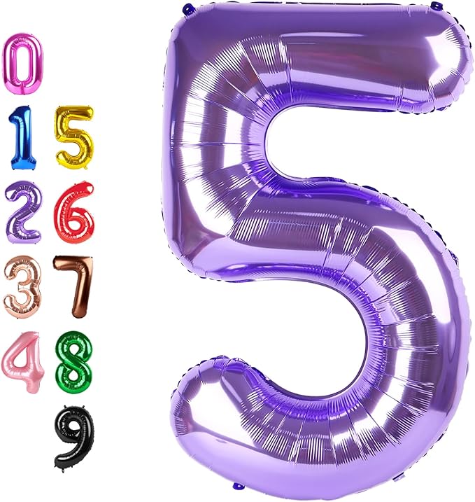 Balloons Number 5, Purple Balloon Numbers for Girls Boys 40 Inch Happy Birthday Decorations for 5 15 25 2025 Graduation Wedding Anniversaries