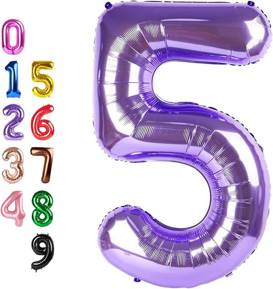 Balloons Number 5, Purple Balloon Numbers for Girls Boys 40 Inch Happy Birthday Decorations for 5 15 25 2025 Graduation Wedding Anniversaries