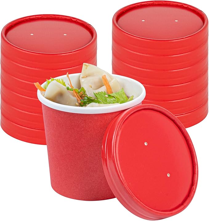 Bio Tek Round Red Paper Soup Container Lid - Fits 12 oz - 200 count box