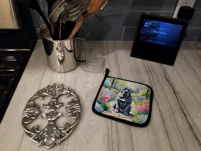 Caroline's Treasures Neapolitan Mastiff Spring Path Pair of Pot Holders Kitchen Heat Resistant Pot Holders Sets Oven Hot Pads for Cooking Baking BBQ, 7 1/2 x 7 1/2