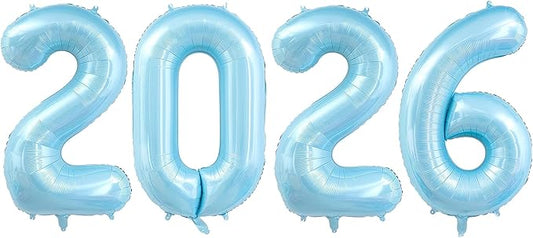 2026 Pastel Blue Balloons, 40" Large Pastel Blue 2026 Balloons Helium Mylar Foil Balloons for 2026 New Year Christmas Graduation Party Decoration