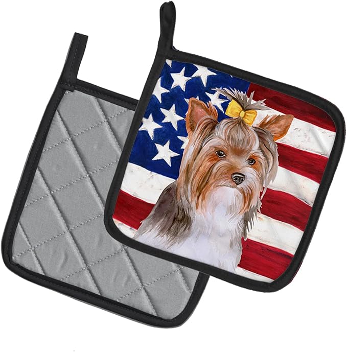 Caroline's Treasures BB9723PTHD Yorkshire Terrier #2 Patriotic Pair of Pot Holders Kitchen Heat Resistant Pot Holders Sets Oven Hot Pads for Cooking Baking BBQ, 7 1/2 x 7 1/2