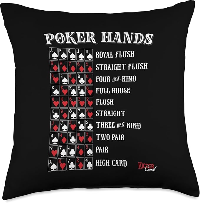 Poker Hands Cheat Sheet Casino Games Card Player Gift Throw Pillow