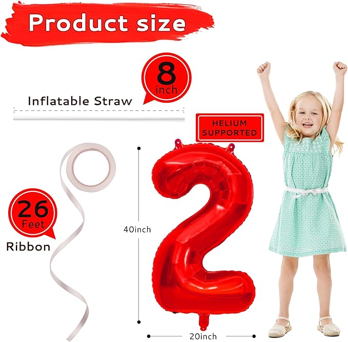 2026 Balloons New Years Decorations - 40" Large 2026 Red Foil Number Balloon New Years Eve Party Supplies Graduation Balloons Class of 2026 Happy New Year Birthday Anniversary Graduation Decorations