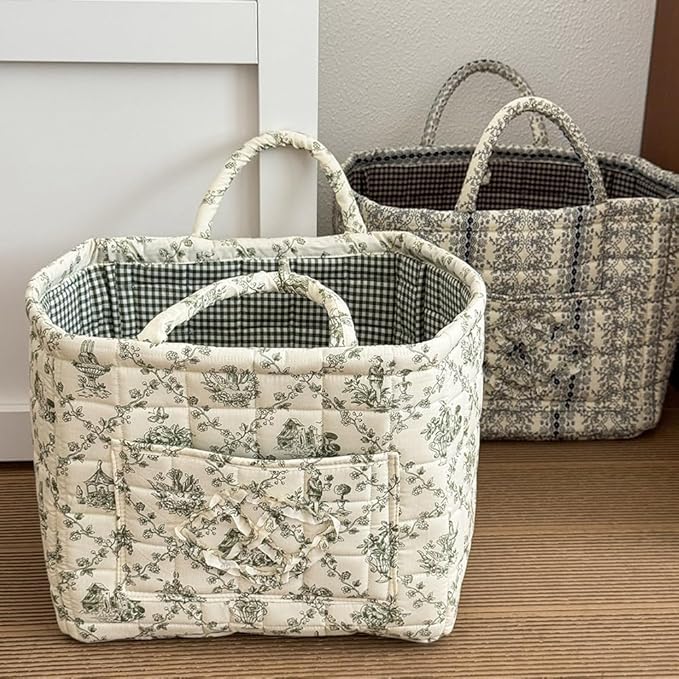 HiTotes Floral Storage Car Basket Diaper Caddy Organizer Quilted Laundry Basket Foldable Nursery Hamper Bag