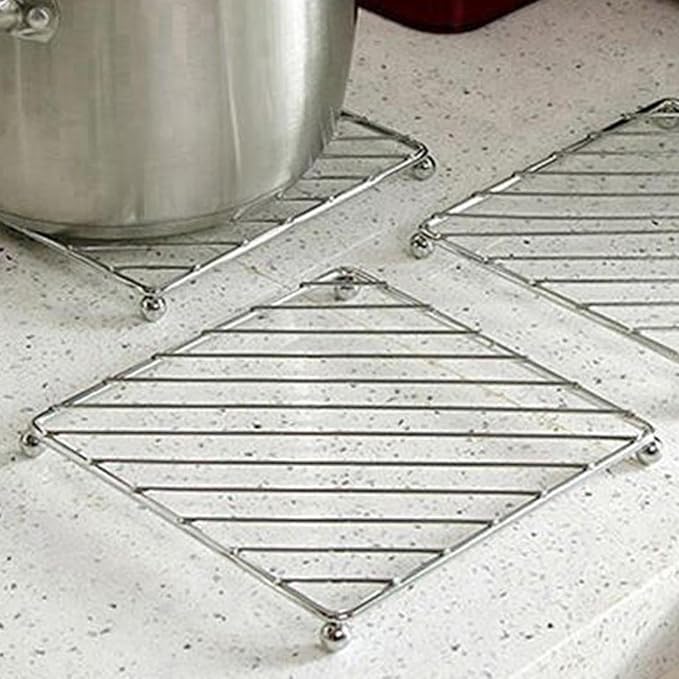 Stainless Steel Trivet, Heat Resistant Pad, Square Round Mat with Firm Build, Kitchen Fixture with Solid Design, 7.28x7.28x0.59 inches Cooking Supply, Longtail Accessory for Baking Dining Table