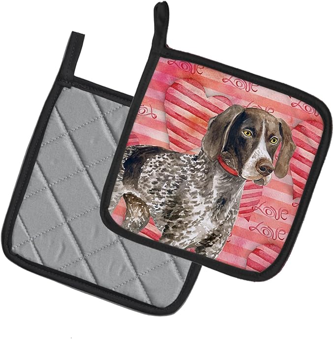 Caroline's Treasures BB9728PTHD German Shorthaired Pointer Love Pair of Pot Holders, Red Kitchen Heat Resistant Pot Holders Sets Oven Hot Pads for Cooking Baking BBQ, 7 1/2 x 7 1/2