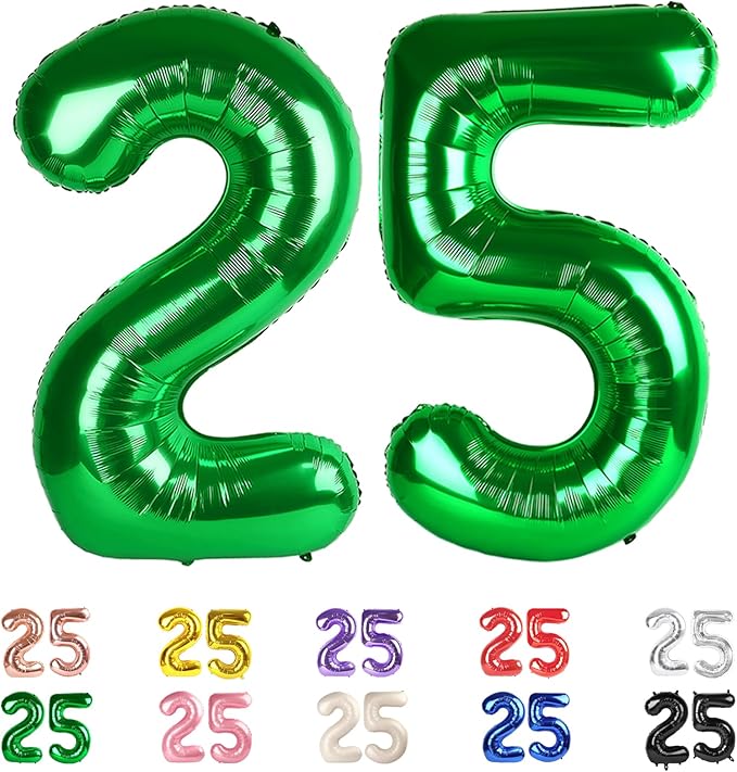 25 Balloon Numbers, 25th Birthday Decorations for Women Men, Number 52 Balloons 40 In Dark Green Birthday Party Decorations for Wedding, Celebration Party, Graduations