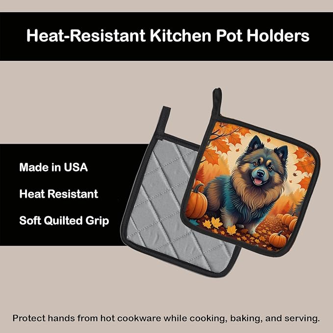 Caroline's Treasures DAC1053PTHD Keeshond Fall Pair of Pot Holders Kitchen Heat Resistant Pot Holders Sets Oven Hot Pads for Cooking Baking BBQ, 7 1/2 x 7 1/2
