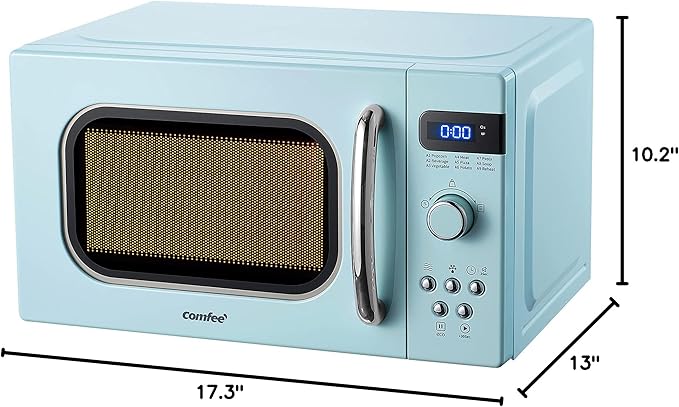 COMFEE' Retro Small Microwave Oven With Compact Size, 9 Preset Menus, Position-Memory Turntable, Mute Function, Countertop Microwave Perfect For Small Spaces, 0.7 Cu Ft/700W, Green, AM720C2RA-G
