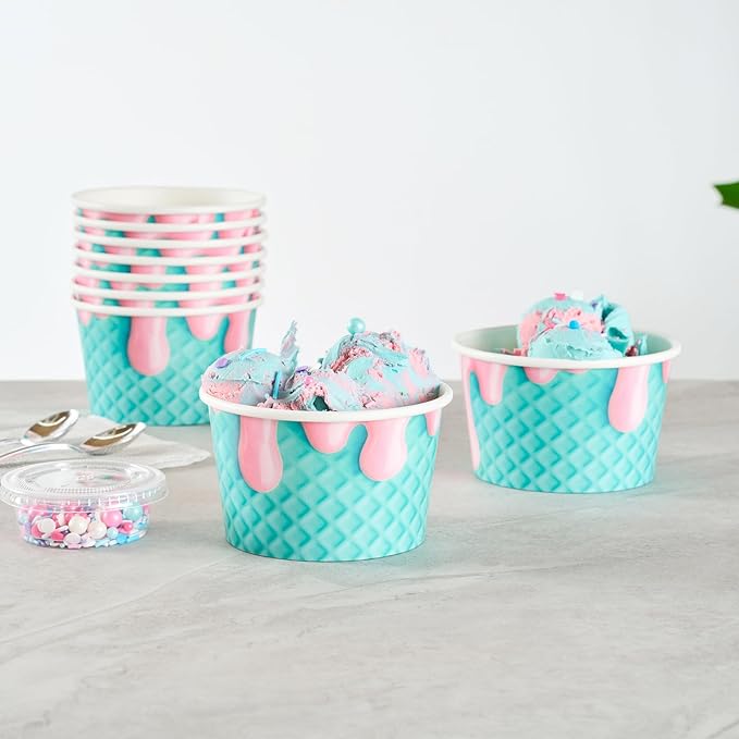 Restaurantware Ice Cream Cups 200 Pack of 8 oz Leak-Resistant Disposable Dessert Bowl Frozen Yogurt Cup Round Paper Container For Cold And Hot Desserts