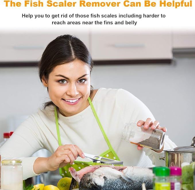 Mudder 6 Pieces Fish Scaler Remover Brush Stainless Steel Sawtooth Scarper Remover with Handle Multi-functional Bottle Opener for Kitchen Tool Faster and Easier Fish Scales Skin Removing Peeling