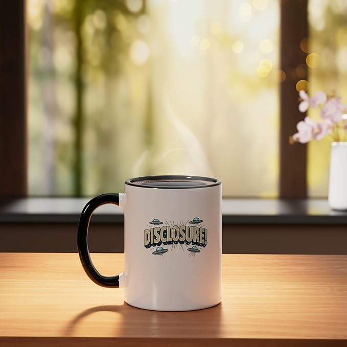 UFO DISCLOSURE Extraterrestrial ET's Aliens Spacecraft SciFi Ceramic Mug, Black/White
