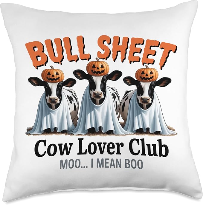 Bull Sheet Halloween Cow Ghost Pumpkin Funny Bovine Throw Pillow