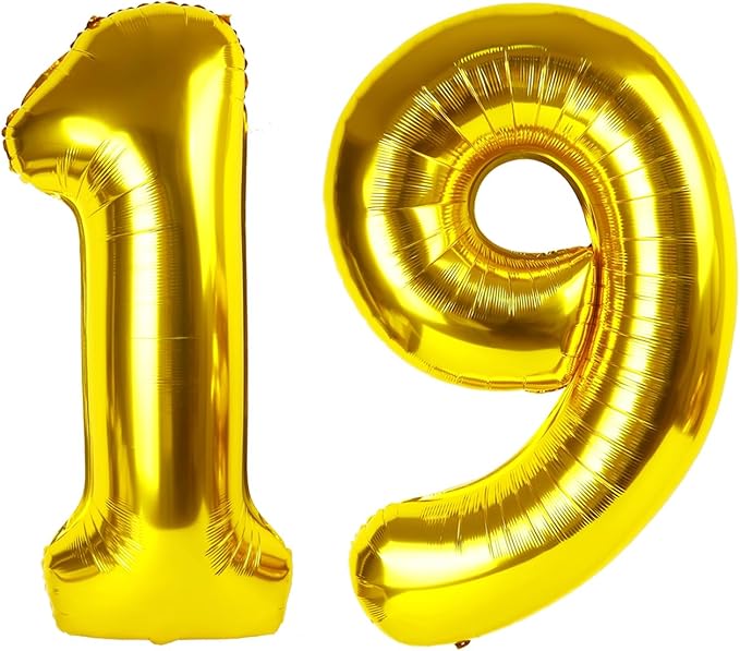Gold Number Balloon 19, Number Balloons, 40 Inch Ballon for 19th Girl Boy Birthday Party, Photo Prop, Wedding Anniversaries Events, Decor