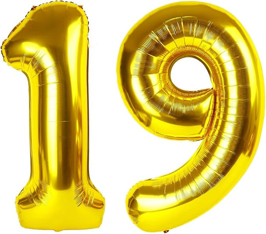 Gold Number Balloon 19, Number Balloons, 40 Inch Ballon for 19th Girl Boy Birthday Party, Photo Prop, Wedding Anniversaries Events, Decor