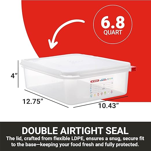 Araven Airtight Container, Food Pan with Lid for Storage in Kitchen and Restaurant, 6.8 Qt, 1 Count, Clear