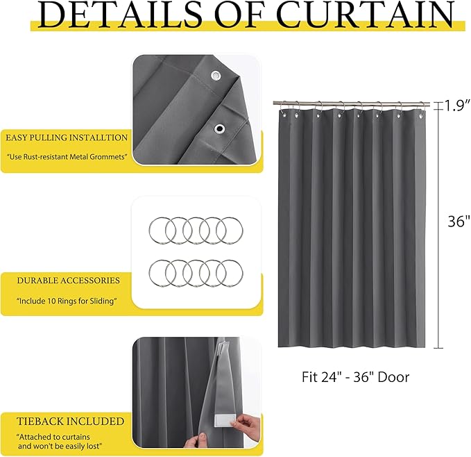 NICETOWN Short Curtains Grey Half Window Curtains for Bedroom, Privacy Thermal Insualted Tiers for Windows, Energy Saving Tiers for Bathroom Kitchen, 38 x 36 inches Long, 1 Panel