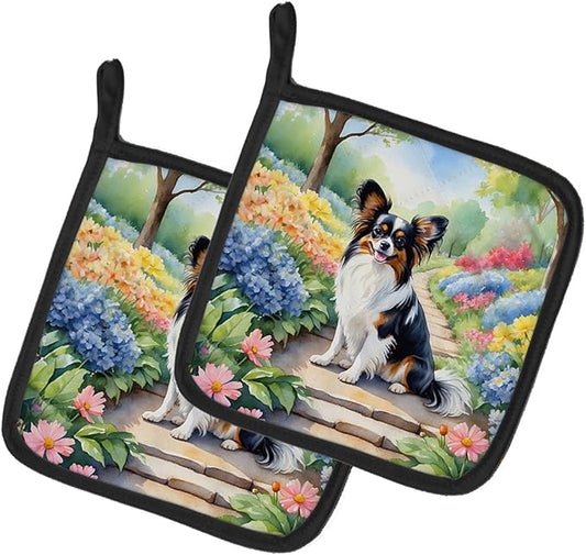 Caroline's Treasures Papillon Spring Path Pair of Pot Holders Kitchen Heat Resistant Pot Holders Sets Oven Hot Pads for Cooking Baking BBQ, 7 1/2 x 7 1/2