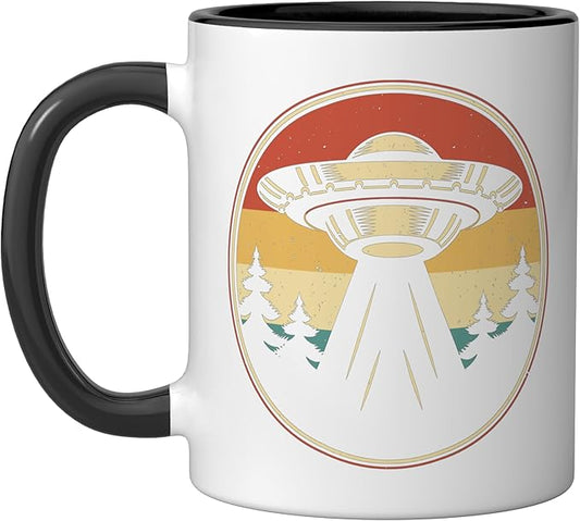Ufo Alien Vintage Retro Ceramic Mug, Black/White