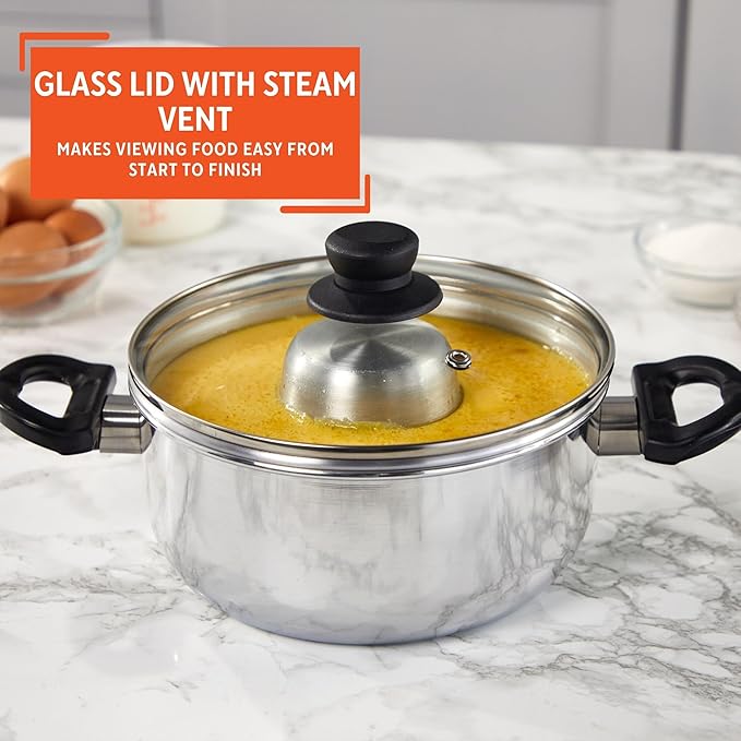 IMUSA 8in Small Aluminum Flan Double Boiler Baño Maria with Lid, 3Qt Dessert Pot for Flan, Custards, Pudding and Traditional Latin Recipes