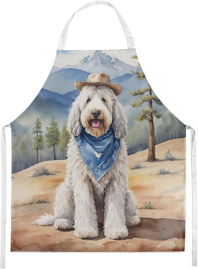 Caroline's Treasures Komondor Cowboy Welcome Apron Cooking Kitchen Server Baking Crafts Gardening for Adult Women Men, Unisex, Large, Multicolor