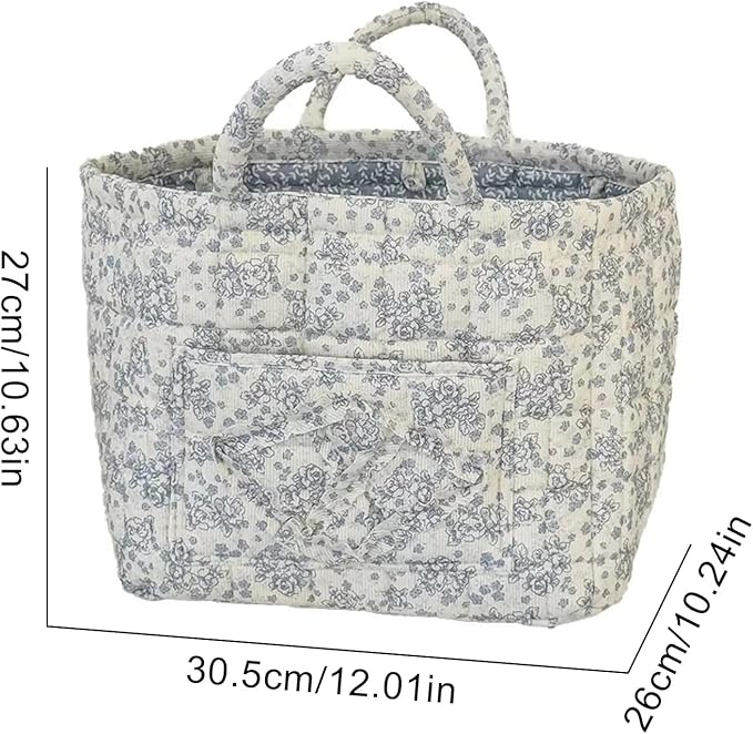 HiTotes Floral Storage Car Basket Diaper Caddy Organizer Quilted Laundry Basket Foldable Nursery Hamper Bag