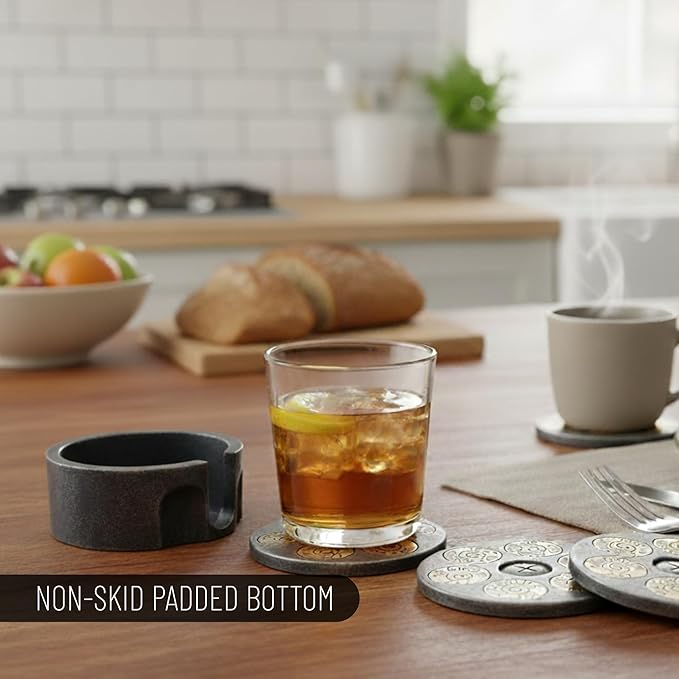 Pine Ridge 357 Revolver Coaster- 5 Piece Drink Coaster Set for Kitchen, Dining and Bar Decor