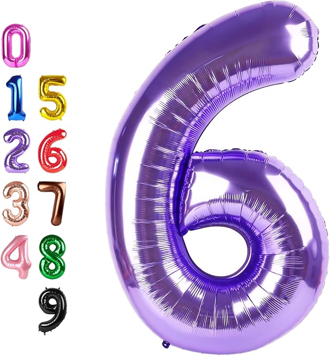 Purple Number 6 Balloon Balloons, Happy Birthday Decoration for 6th, 40 Inch Six Number Balloons for 6, 16, 26, 60, 2026 Wedding Anniversaries Singles Party, 2026 New Years Eve Party