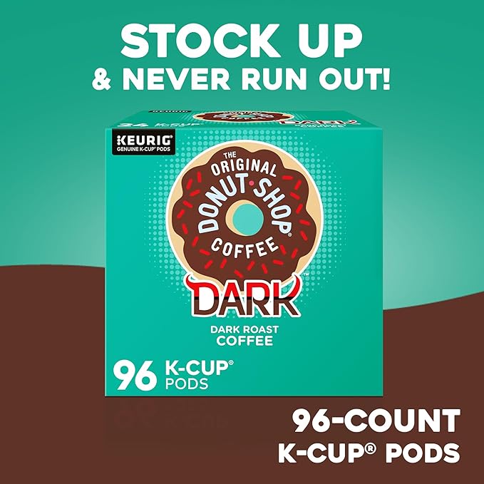 The Original Donut Shop Dark, Single-Serve Keurig K-Cup Pods, Dark Roast Coffee Pods, 96 Count