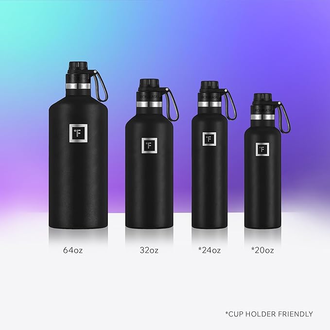 IRON °FLASK Camping & Hiking Hydration Flask with Spout, Narrow Mouth Insulated Stainless Steel Sports Water Bottle - Dark Rainbow 24 oz - Spout (1 Lid)