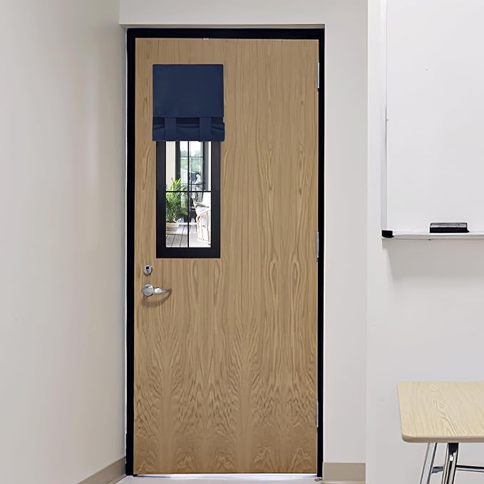 RYB HOME Blackout French Door Curtain - Privacy Thermal Insulated Window Shades for Patio Kitchen Front Entry Back Door Glass Window, Self Adhesive No Drill, 1 Panel, 12" W x 40" L, Navy