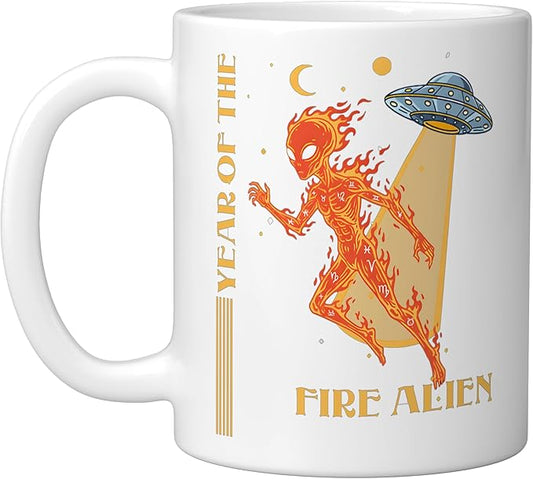 Year of the Fire Alien Chinese Zodiac Celestial Astrology Ceramic Mug, White