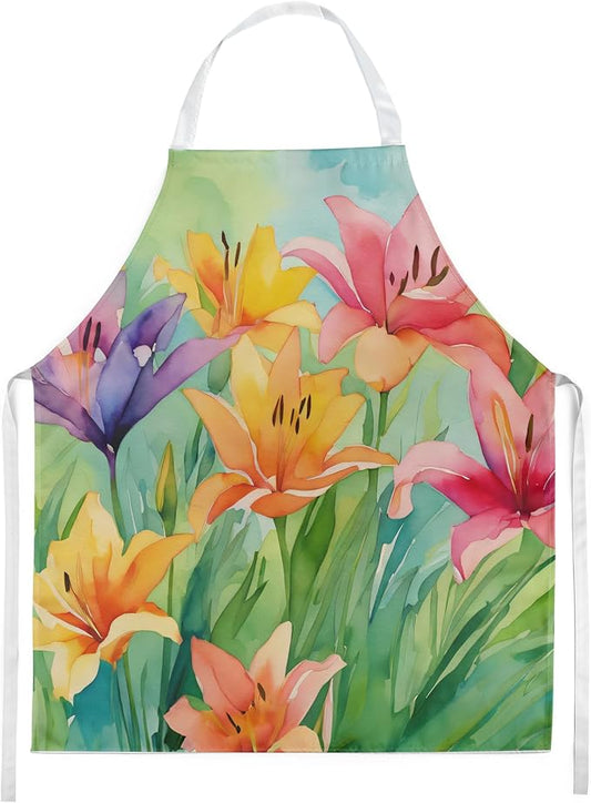 Caroline's Treasures Lilies in Watercolor Apron Cooking Kitchen Server Baking Crafts Gardening for Adult Women Men, Unisex, Large, Multicolor