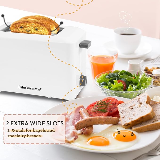 Elite Gourmet ECT-1027 Cool Touch Toaster,7 Toast Settings Cancel Functions,Slide Out Crumb Tray,Extra Wide 1.5" Slots for Bagels Waffles Specialty Breads,Puff Pastry,Snacks,White,(Pack of 8)