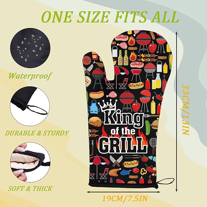 LEVLO Funny BBQ Grill Oven Mitts Grilling Master BBQ Gifts King of The Grill Baking Gloves BBQ Grill Lover Gift (King Grill)
