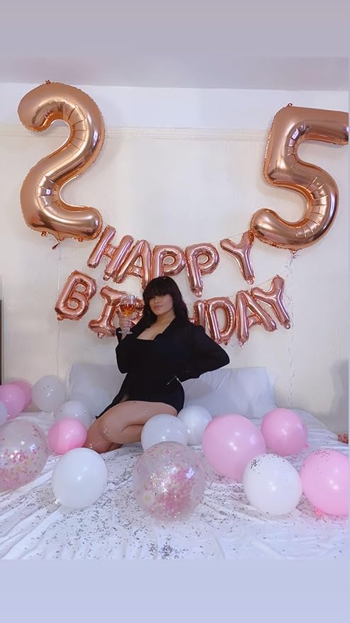 40 Inch Balloons 25 Numbers, Happy 25th Birthday Decorations for Women, Rose Gold Foil Large Ballon for 2 5 25 52 Birthday Party Wedding Anniversary Supplies
