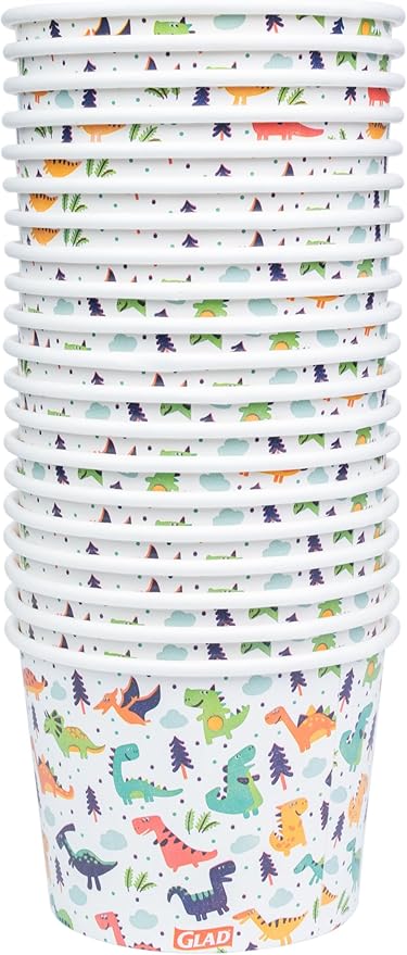 Glad for Kids Dinosaurs Paper Snack Bowls, Colorful Heavy Duty Microwave Safe Disposable Bowls for Soup, Ice Cream, and Snacks, Lids Not Included, Multicolor, Party Pack, 12 Oz, 20 Count - 24 Pack