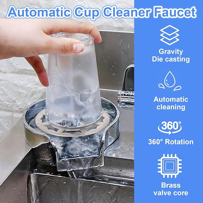 Glass Rinser Head, Stainless Steel Bar Glass Rinser Faucet Automatic Cup Washer Cleaner Accessory for Bar Restaurant Kitchen Coffee Shop