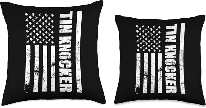 Tin Knocker Sheet Metal Worker, American Vertical Flag USA Throw Pillow