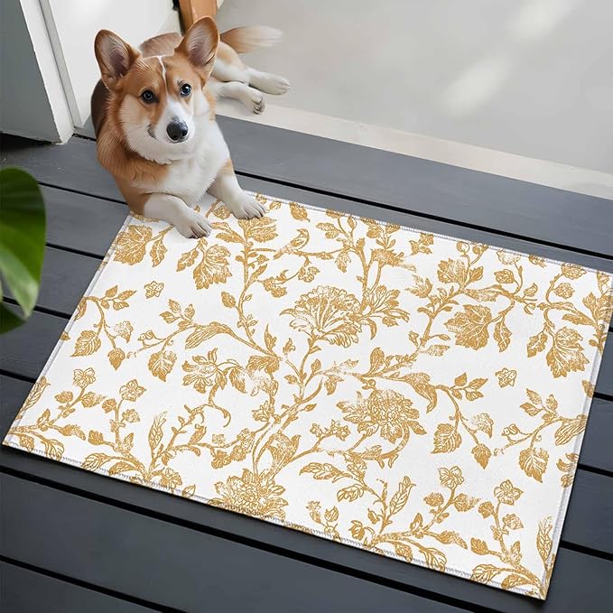 Area Rug 2x3ft, Vintage Farmhouse Flowers Pattern Washable Rugs for Living Room Bedroom, Yellow Floral Art Soft Non-Slip Area Rugs Rectangle Floor Carpet for Dining Room